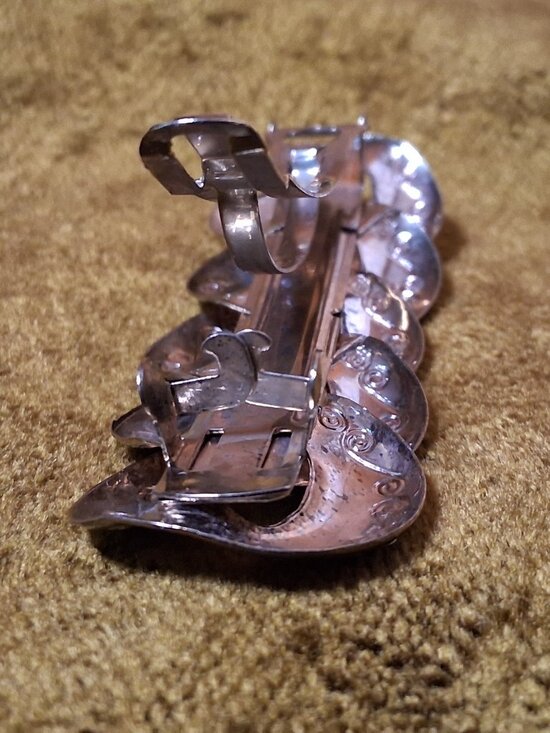 Vintage Barrette Hair Clip Silver Tone Circle Link Spiral Korea 3.5" - Picture 5 of 15